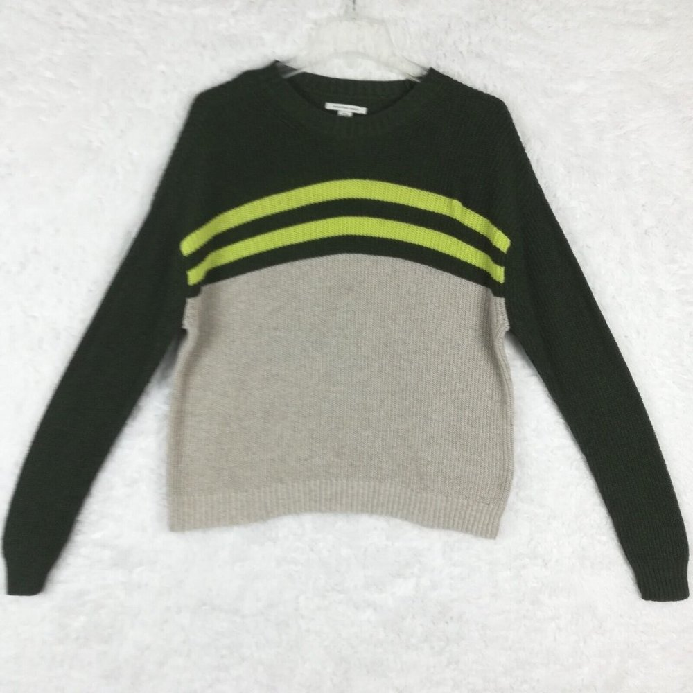 American Eagle Womens Sweater Knit Drop Sleeve Color Block Green Stripes S